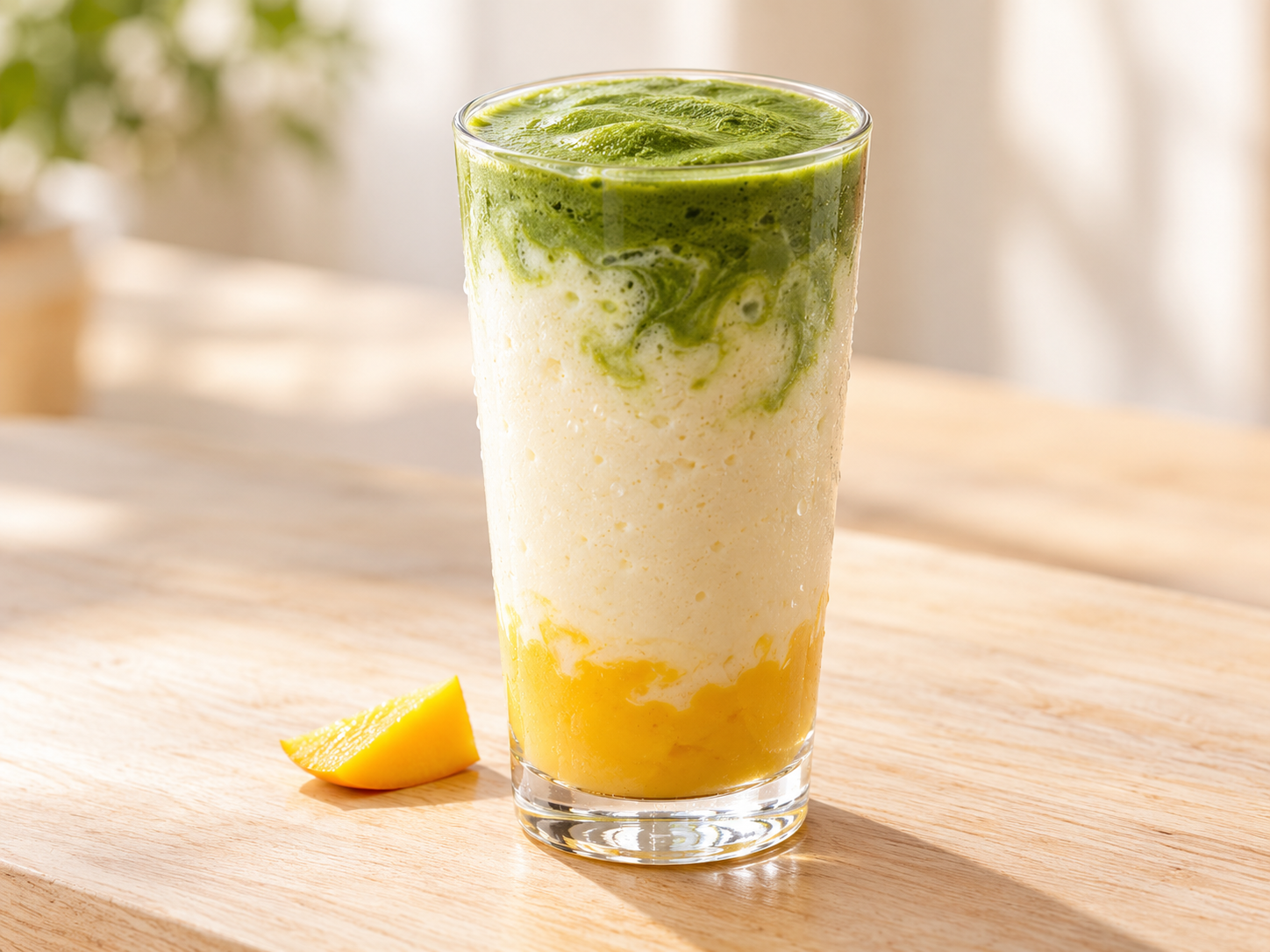 Trojvrstvové mango-vanilkové matcha frappé (1)